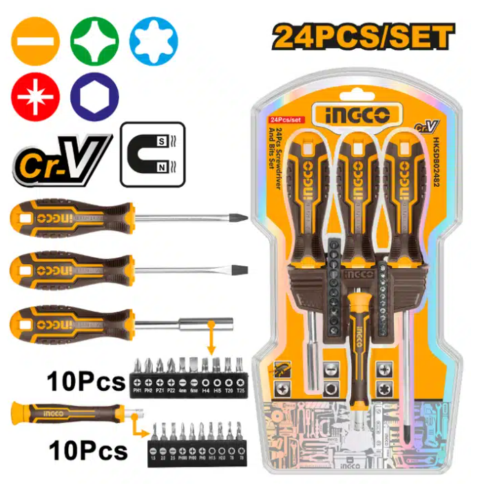 Set Destornilladores y Puntas 24 Pcs - Super Ingco - Hksdb02482