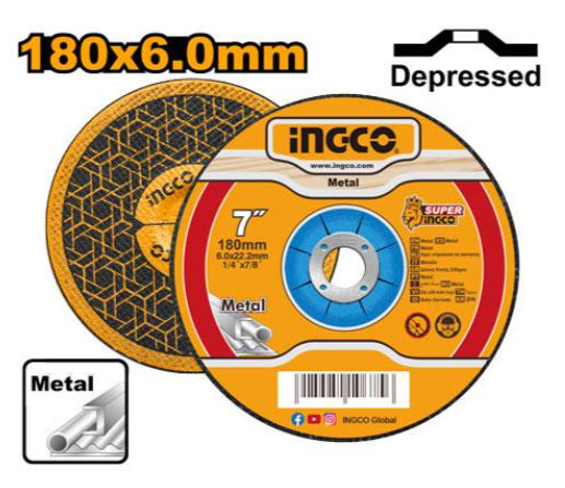 Disco Desbaste Abrasivo Metal Centro Deprimido Super Ingco 180x6.0x22.2mm - MGD601801