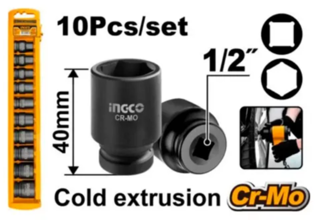 Juego Bocallaves de Impacto Hexagonal 1/2" - 10 Pcs 10-24mm - Industrial - HKISSD12101