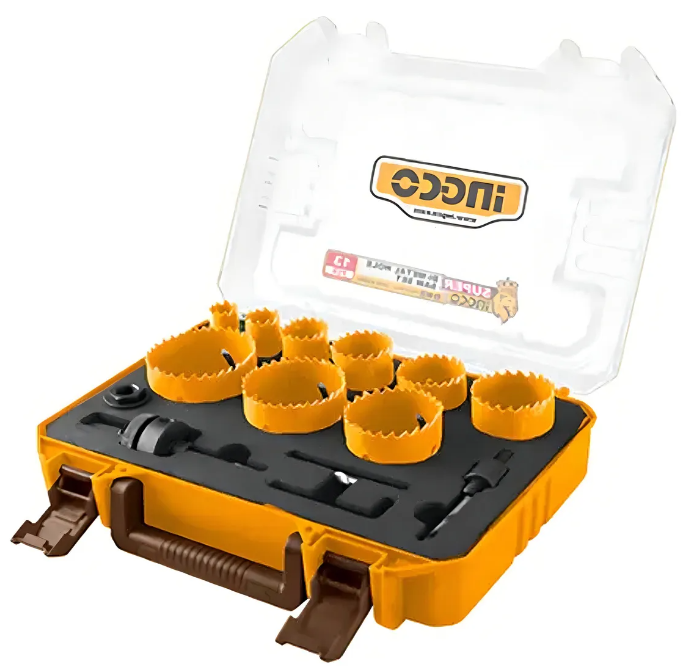 Set Valija Juego Sierras Copa Super Ingco - 13Pcs (9 Sierras + 4 Adaptadores) - Akh0132