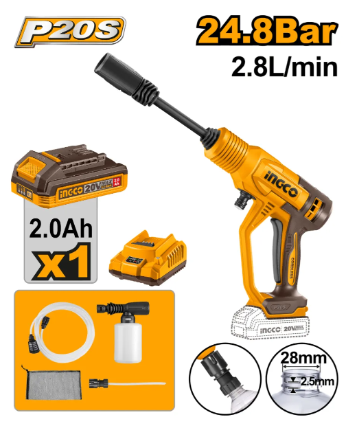 Hidrolavadora Super Ingco - P20S 24.8Bar 2.8L/min - C/x1Bateria C/Cargador C/Carton - Cpwli20362-4