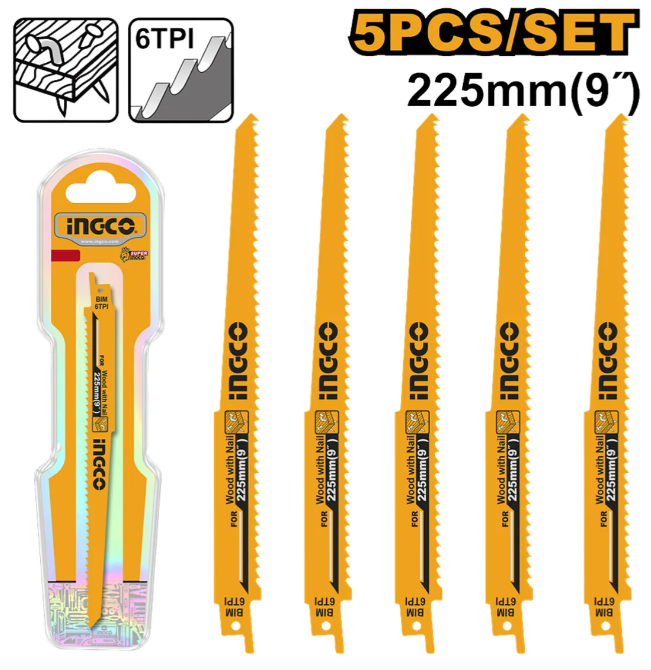 Hoja Sierra Sable Madera c/Clavos 225mm(9") (Blister x 5) - Rsb1111df