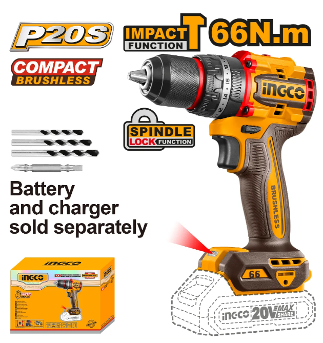 Taladro Atornillador Percutor Super Ingco - P20S 66N.M C/Mechas S/Bateria C/Carton - Cidli206681