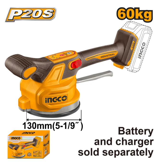 Ventosa Vibradora 130mm Inalámbrica P20S - 60Kg S/Cargador C/Carton - Ctvli2001