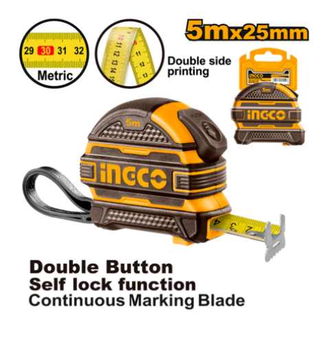 Cinta Metrica Super Ingco - 5Mx25Mm - ABS+Goma Metrica-Pulgada - Hsmt08525
