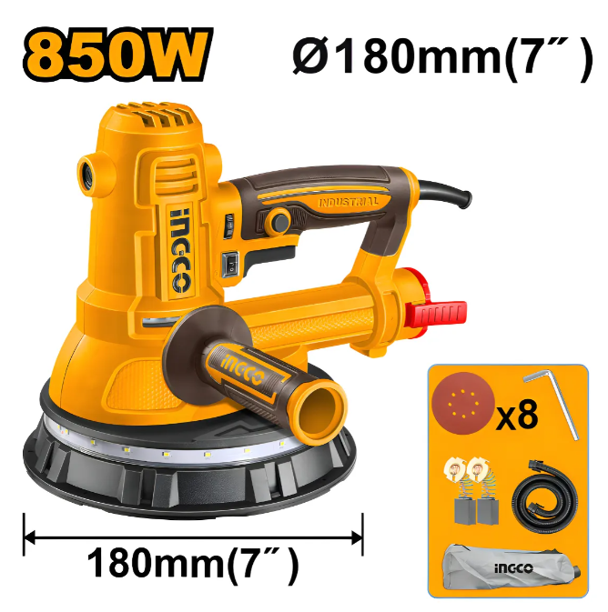 Lijadora Rotorbital Para Panel Yeso Super Ingco 180mm(7") - 850W 220/240V 1000/2900Rpm - Dws10508-4