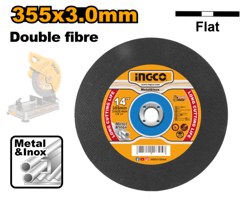 Disco Corte Sensitiva Abrasivo Metal Centro Plano Super Ingco - 355x3.0x25.4mm - MCD303558