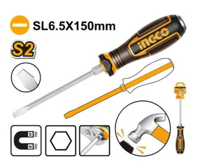 Destornillador De Golpe Vastago Hexagonal Plano Super Ingco - Sl6.5X150Mm - Industrial - Hgtsl6150