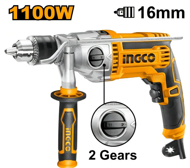 Taladro Atornillador Percutor Super Ingco - 16Mm 1100W C/Cable C/Carton - Id211008-4