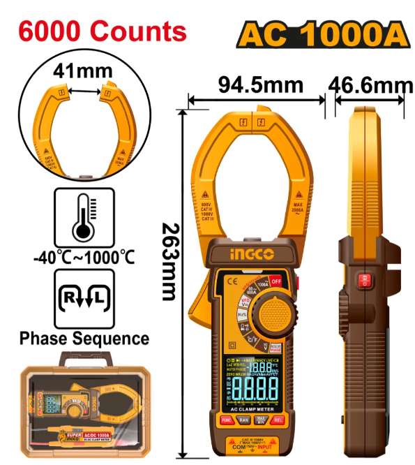 Tester Pinza Amperimétrica Digital Super Ingco - AC 1200A - Dcm610001