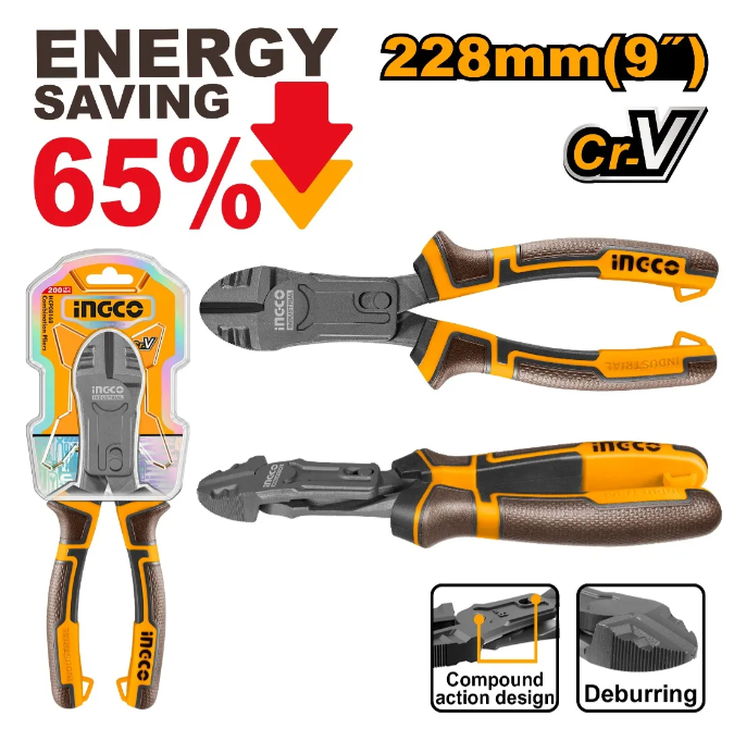 Alicate Corte Diagonal Ingco Compuesta 228Mm(9") Energy Saving 65% - Industrial - Hcdcp58230