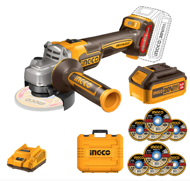 Amoladora Angular C/Gatillo Seguridad Super Ingco - P20S 115Mm 1000W Max C/1xBateria C/Cargador C/Maletin - Cagli2111561-4