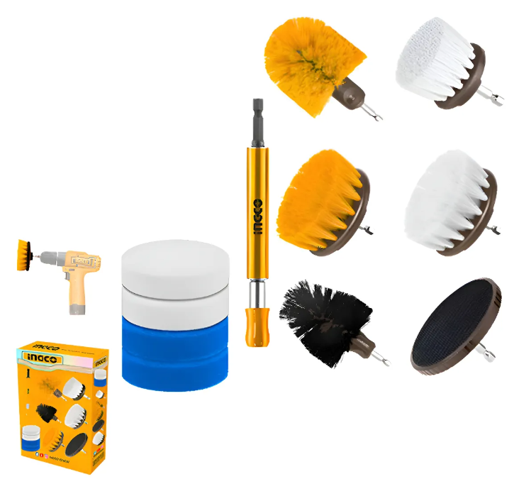 Set Cepillos Limpieza 11 Pcs Super Ingco - Encastre 1/4" Para Taladro - Wcb1101