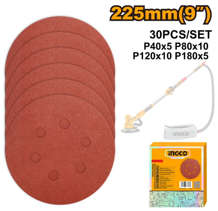 Lija Madera Para Lijadora Rotorbital Super Ingco - 225mm (9") Blister x 50 Pcs- Akrs225030