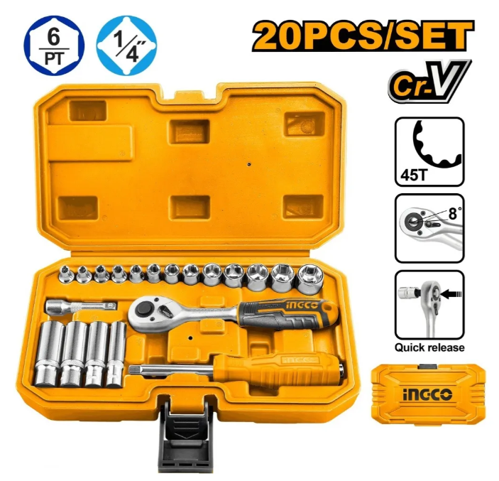 Set Herramineta Tubo 1/4" X 20 Pzs - Industrial - Super Ingco - Hkts14201