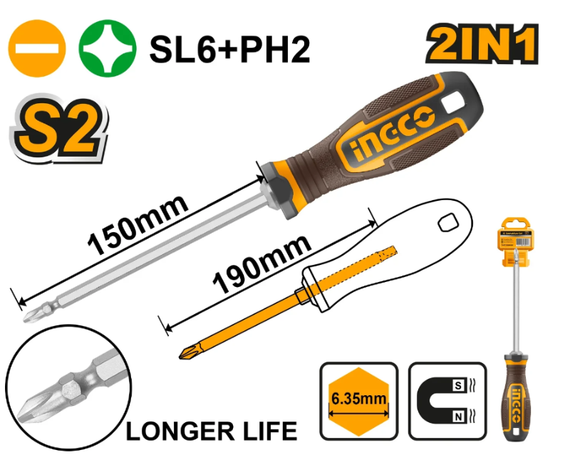 Destornillador Intercambiable (2 En 1) Ph2-Sl6 Akisd26150