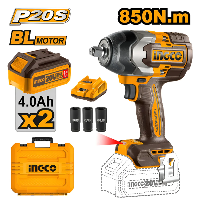 Llave Impacto Super Ingco - P20S 850N.M Brushless C/2Xbateria C/Cargador C/Maletin - Ciwli2085-4