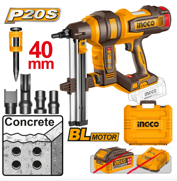 Clavadora P/Hormigon Super Ingco - P20S 40Mm Brushless S/Bateria C/Maletin - Ccnli9005