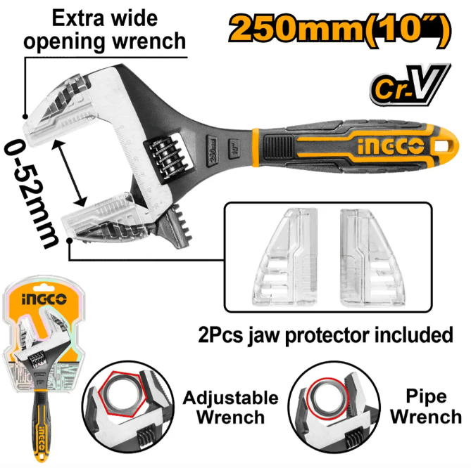 Llave Ajustable 2 En 1 Super Ingco 250Mm (10") - Industrial - Hadwg0810