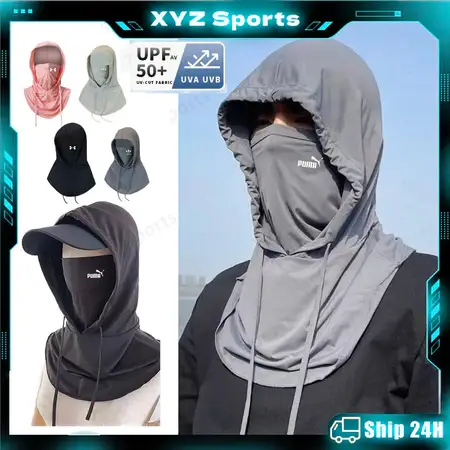 COD Sunscreen Hat Drawstring Style Headscarf Hat Men and Women Ice Silk Full Face Mask Muslin Face Mask with Hoodie Neck Wind Cycling