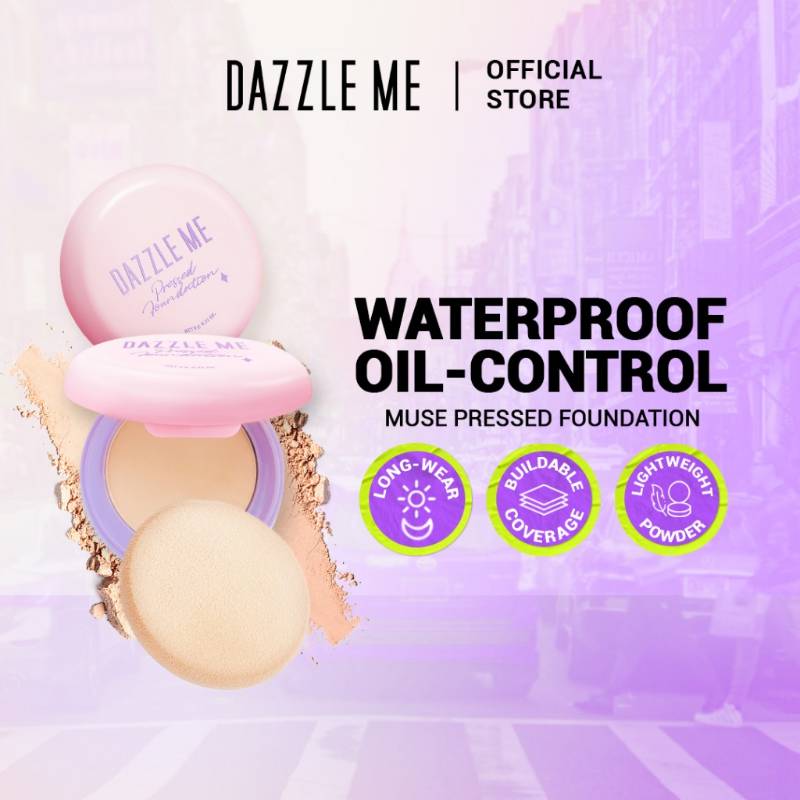 DAZZLE ME Muse Pressed Foundation - Oil Control Sweat Proof Smooth Finished Matte Compact Powder