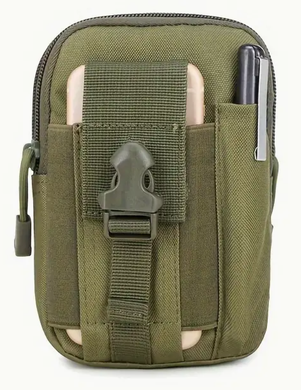 Cartera Mini BagPack color Verde Militar, multicompartimentos
