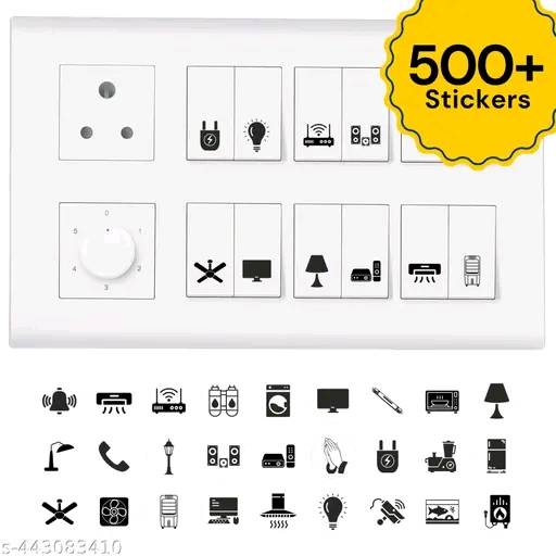 080 - 11 Strokes Black & White Switch Board Stickers - 504 pcs Self-Adhesive, Electric Switch Labels