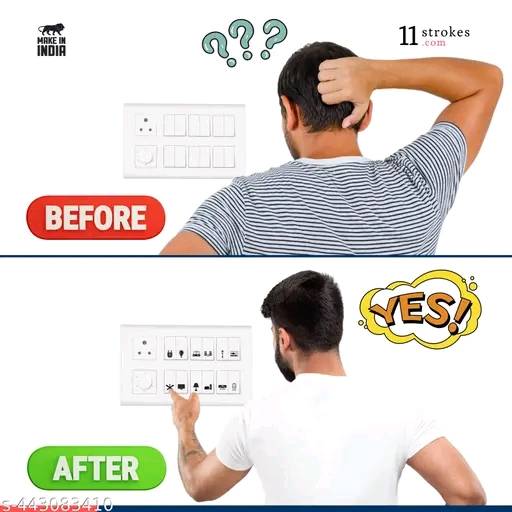 080 - 11 Strokes Black & White Switch Board Stickers - 504 pcs Self-Adhesive, Electric Switch Labels