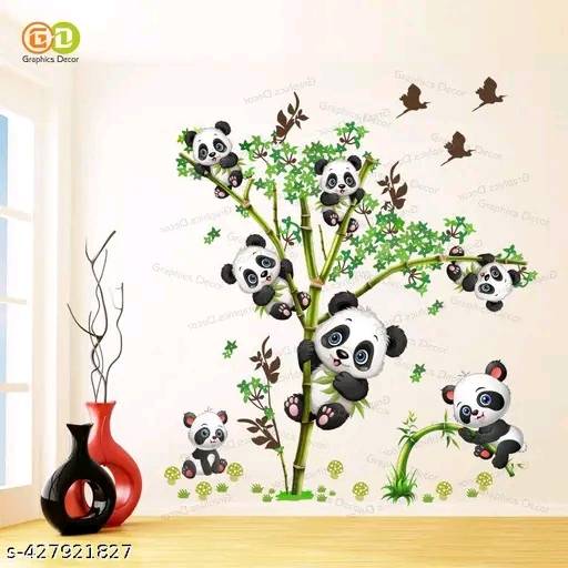 054 - Graphics Decor | Kids Panda Climbing on Tree and Baby Wall Sticker (74 x 85 cm)