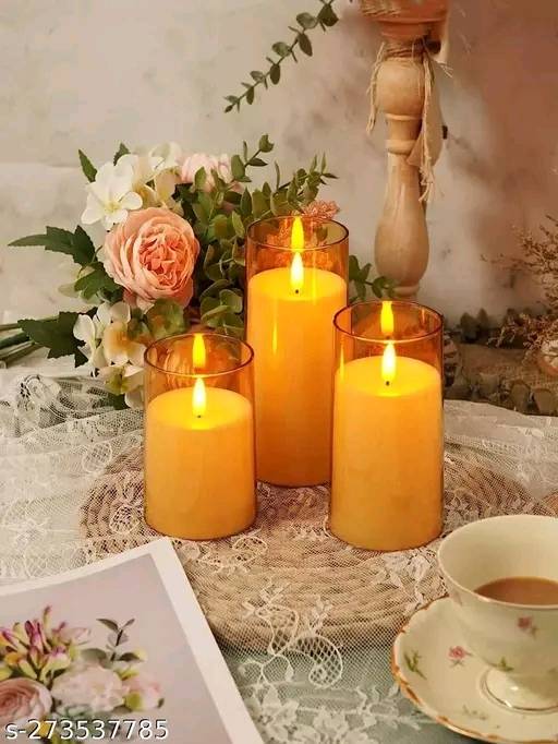 25 - SATYAM KRAFT 3 Pcs Acrylic Wireless LED Pillar Candles Flameless and Smokeless