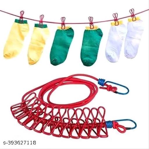 046 - Cloth Rope for Cloth Drying Rope with Hooks Rope for Drying Clothes Hanging Rope