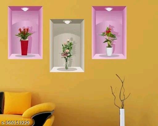 058 - aalam designs 3 Pieces 3D Beautiful Decal Flower Pot Design