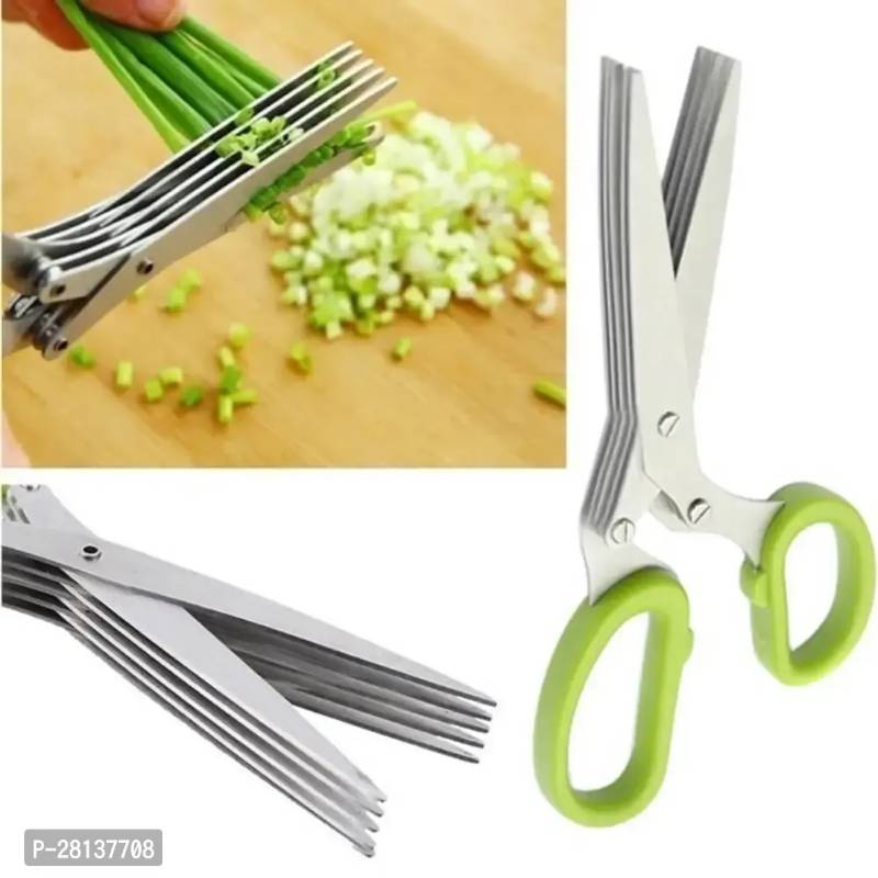 090 - Trendmade Multi Functional Stainless Steel Kitchen Cut Herb Spices Vegetables Cutter and Cleaning Brush - Pack of 1