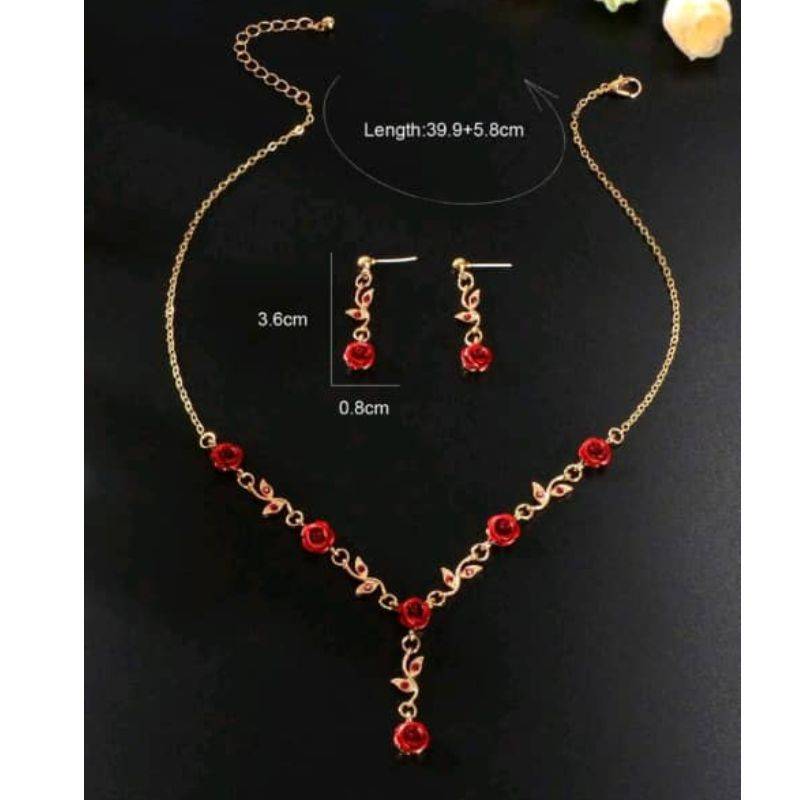 Conjunto de Joyería con Gemas Rojas