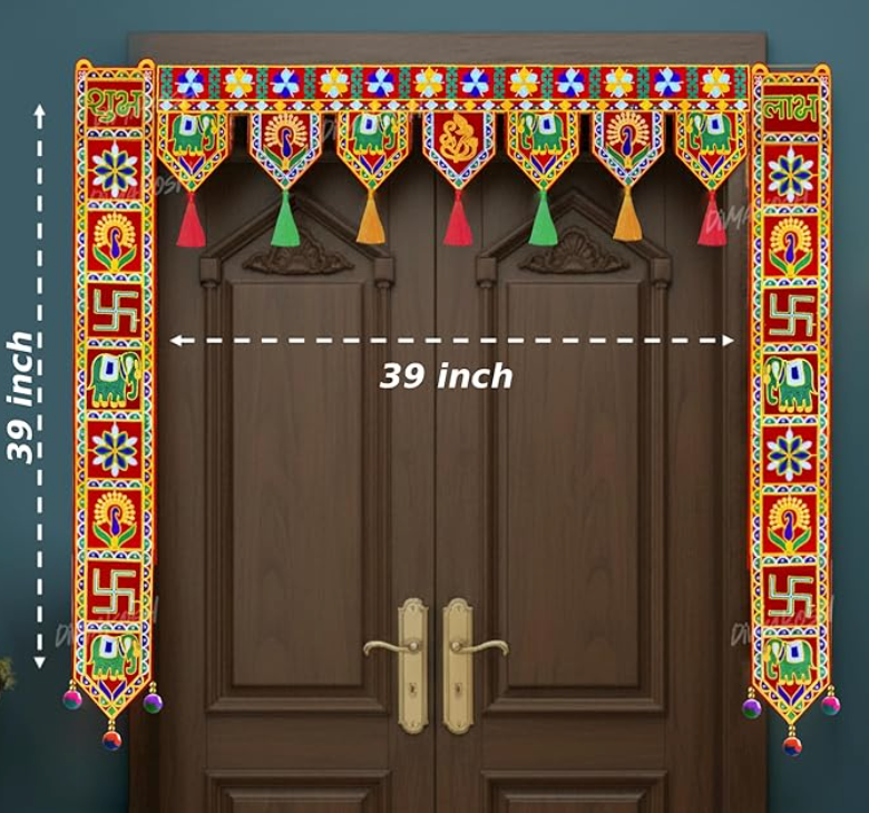 Traditional Rajasthani Toran with Side Hangings for Main Door- 40 inch|Bandhanwar Door Hanging for Home Entrance | Colorful Festive Decor Toran for Diwali, Housewarming
