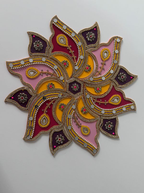 Acrylic Rangoli with Multicolour Handicraft Jewel Stone Decorations - Flower design