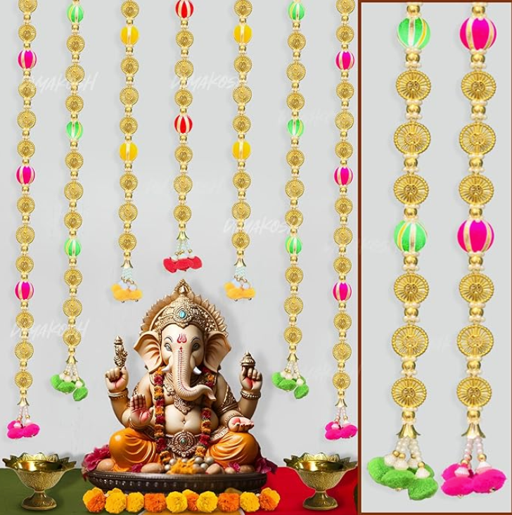 Handmade Multicolour Swastik Hangings/Latkans, 4 Pcs ; 30 Inches each