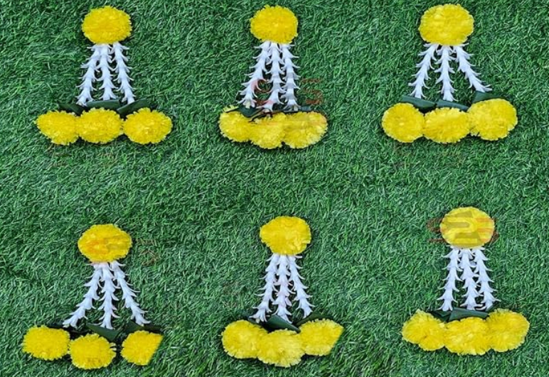 Lilly Tassel Hangings (Pack of 5) for Wedding Decoration,Temple Decoration,Stage Decoration,Diwali Haldi/Menhdi I Tassel with Marigold | Easy Simple Backdrop Yellow Flowers