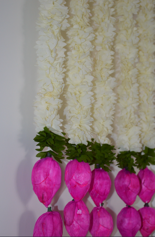 Lotus Hanging 5Pcs - long - 3 feet| Floral Wall Hangings Jasmine and Lotus buds, Temple Decoration Items, Backdrop for Pooja Decoration, Pooja Room Decoration Items| Diwali Decoration Items |Offwhite - Fabric