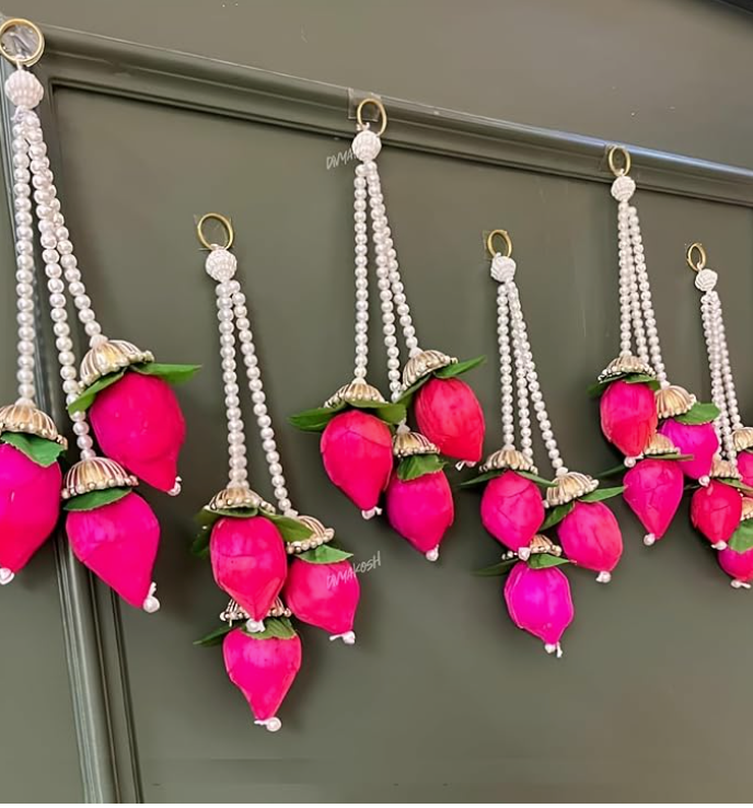 Lotus Buds Hanging, Pack of 5, Size 1 Ft, Pooja Room Decoration Items, Solawood Lotus Hangings for Mandir Decorations, 12Inches