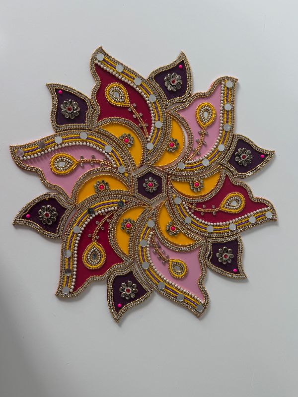 Acrylic Rangoli with Multicolour Handicraft Jewel Stone Decorations - Flower design