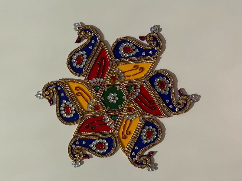 Acrylic Rangoli with Multicolour Handicraft Jewel Stone Decorations - Peacock design