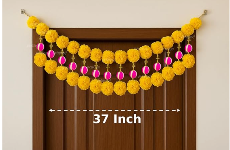 Marigold/Genda Handmade Traditional Door Hanging/Bandarwal/Toran for Door,Size - 37 Inch