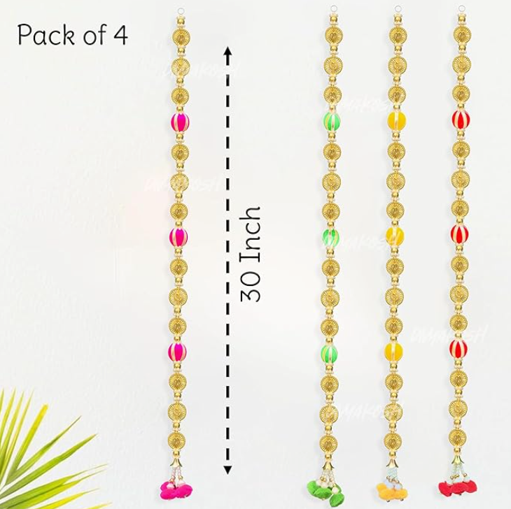 Handmade Multicolour Swastik Hangings/Latkans, 4 Pcs ; 30 Inches each