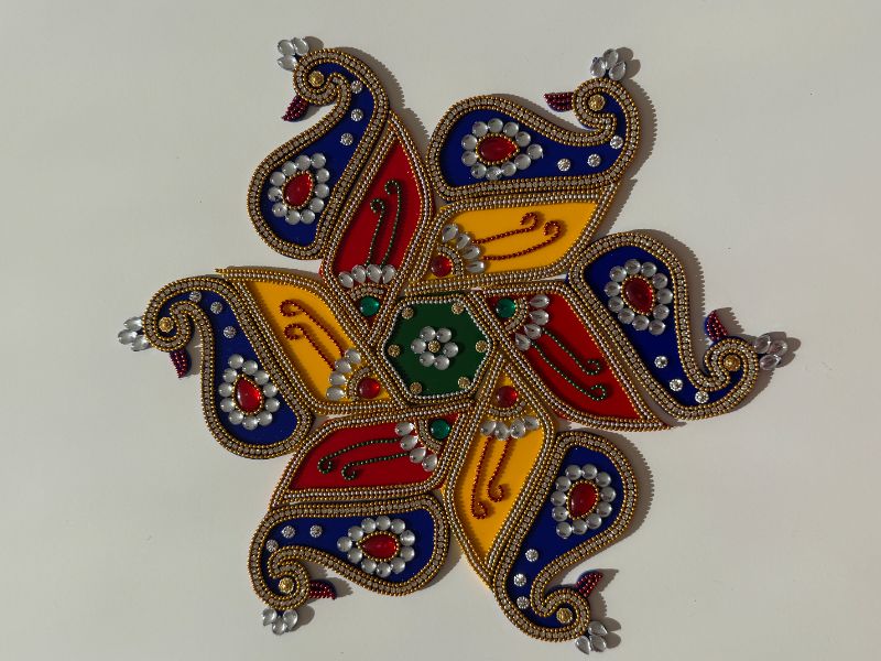 Acrylic Rangoli with Multicolour Handicraft Jewel Stone Decorations - Peacock design