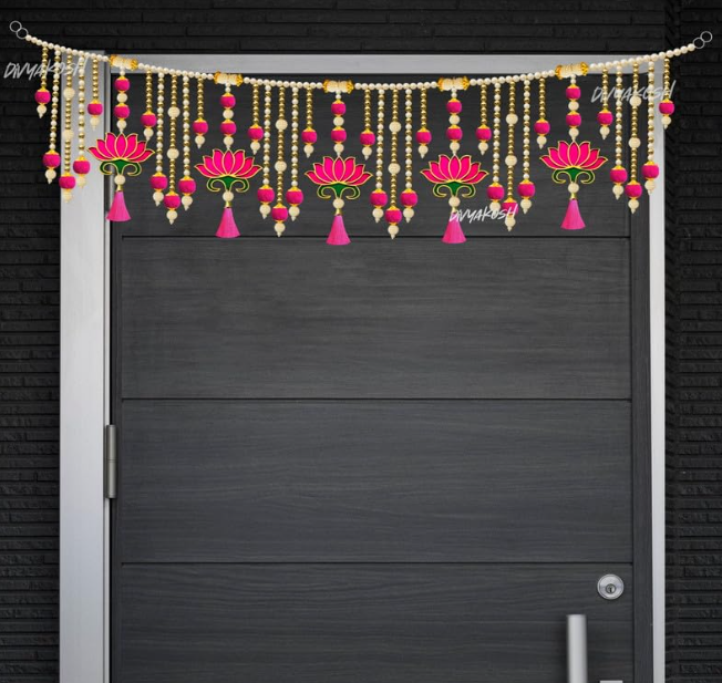 Torans for Entrance Door, Door Hangings for Home Decoration, Lotus Toran | Thoranam for Entrance Door, Toran for Home Decoration, Bandhanwar Size - 38 Inch X 9 Inch
