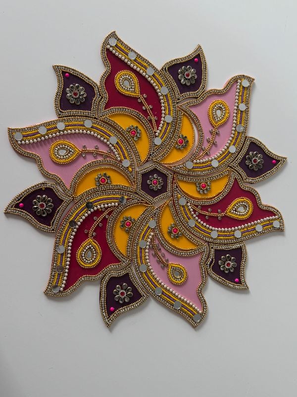 Acrylic Rangoli with Multicolour Handicraft Jewel Stone Decorations - Flower design
