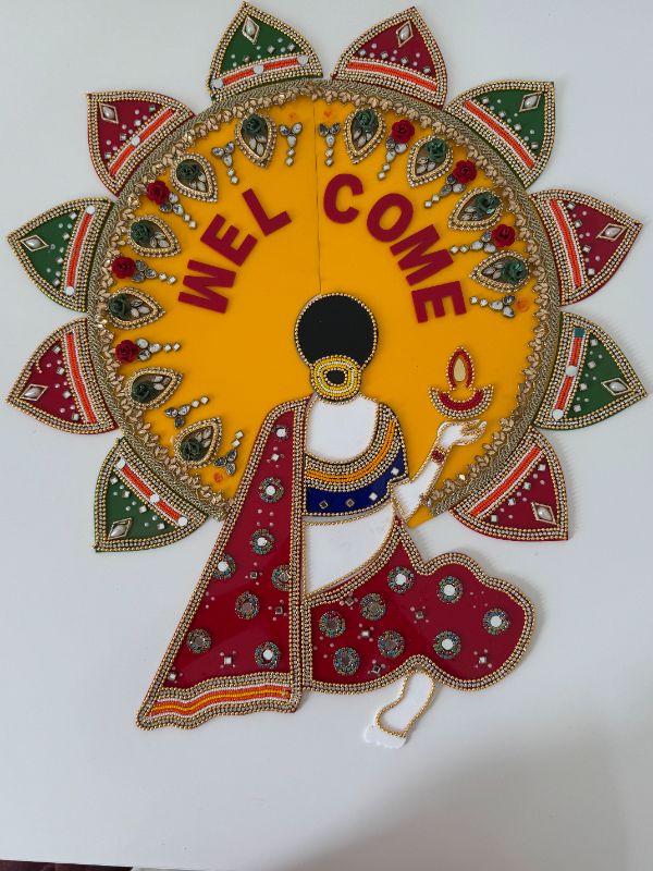 Acrylic Rangoli with Multicolour Handicraft Jewel Stone Decorations - Welcome lady
