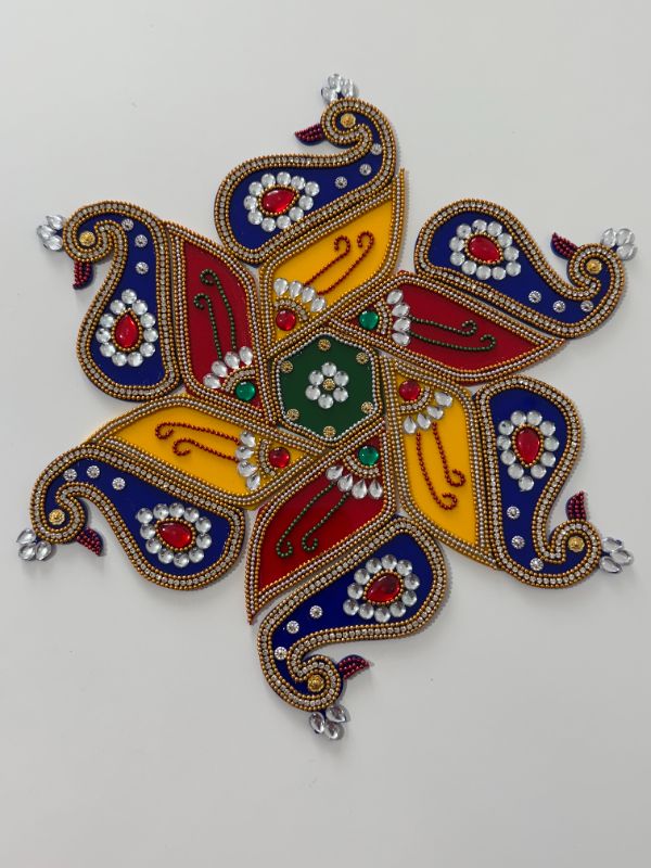 Acrylic Rangoli with Multicolour Handicraft Jewel Stone Decorations - Peacock design