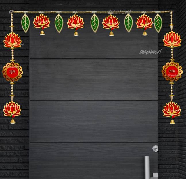 Red Lotus and Leaf Door Toran with Side hangings |Door Hanging for Door Decoration, Thoranam/Thorans for Main Entrance Door
